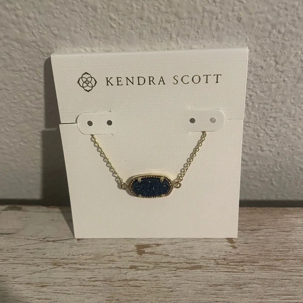 Kendra Scott Gold Tone Bracelet with Navy Druzy Pendant With Dust Bag